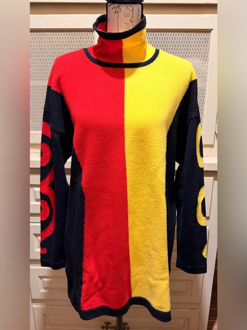 Vintage 80s Escada Wool Colorblock Baroque Tunic Sweater
